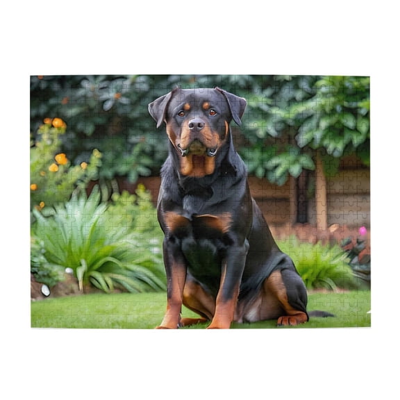 500-Piece Wooden Jigsaw Puzzle for Adults - Rottweiler Sitting Grass Garden , Fun & Challenging Brain Teaser, Stylish Home Decor & Unique Gift