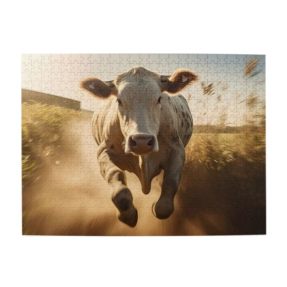 500-Piece Wooden Jigsaw Puzzle for Adults - Running Cow Meadow Blur Motion , Interlocking Pieces with Guide Letters, Holiday Gift & Home Decor