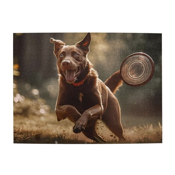 500-Piece Wooden Jigsaw Puzzle for Adults - Running Dog Fetching Disc , Fun & Challenging Brain Teaser, Stylish Home Decor & Unique Gift