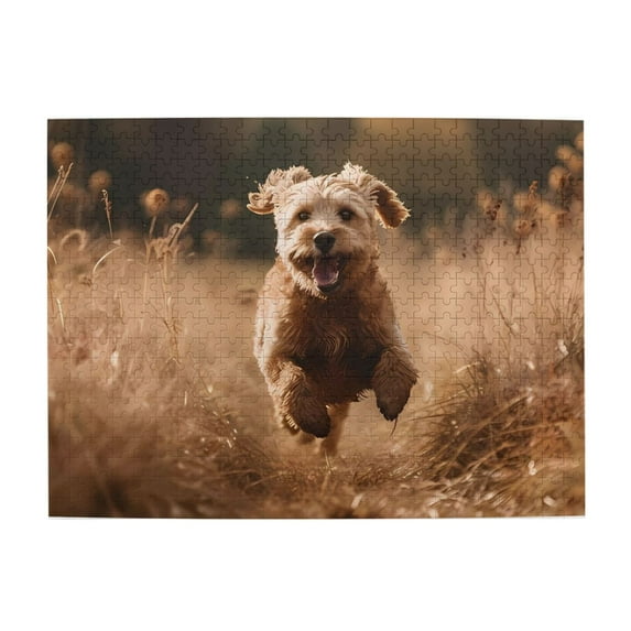 500-Piece Wooden Jigsaw Puzzle for Adults - Running Golden Field Happy , Interlocking Pieces with Guide Letters, Holiday Gift & Home Decor