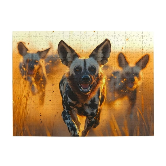 500-Piece Wooden Jigsaw Puzzle for Adults - Running Wild Dogs Sunset , Fun & Challenging Brain Teaser, Stylish Home Decor & Unique Gift