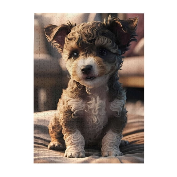500-Piece Wooden Jigsaw Puzzle for Adults - Sitting Puppy Brown Fur , Interlocking Pieces with Guide Letters, Holiday Gift & Home Decor