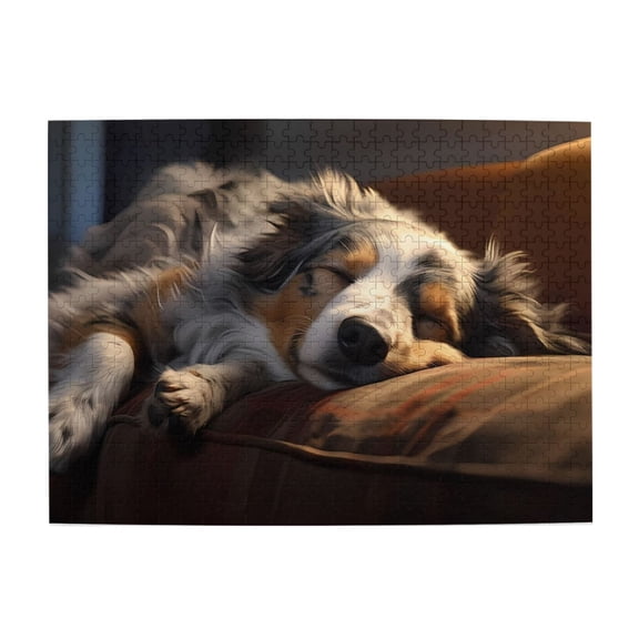 500-Piece Wooden Jigsaw Puzzle for Adults - Sleeping Dog On Couch Indoor , Interlocking Pieces with Guide Letters, Holiday Gift & Home Decor