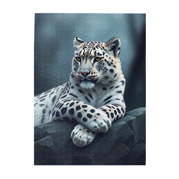 500-Piece Wooden Jigsaw Puzzle for Adults - Snow Leopard Big Cat Wildlife , Fun & Challenging Brain Teaser, Stylish Home Decor & Unique Gift