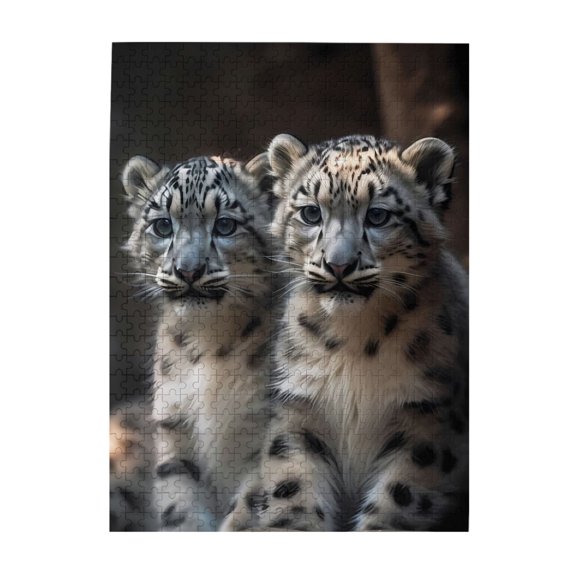 500-Piece Wooden Jigsaw Puzzle for Adults - Snow Leopard Cubss Big Cat , Interlocking Pieces with Guide Letters, Holiday Gift & Home Decor