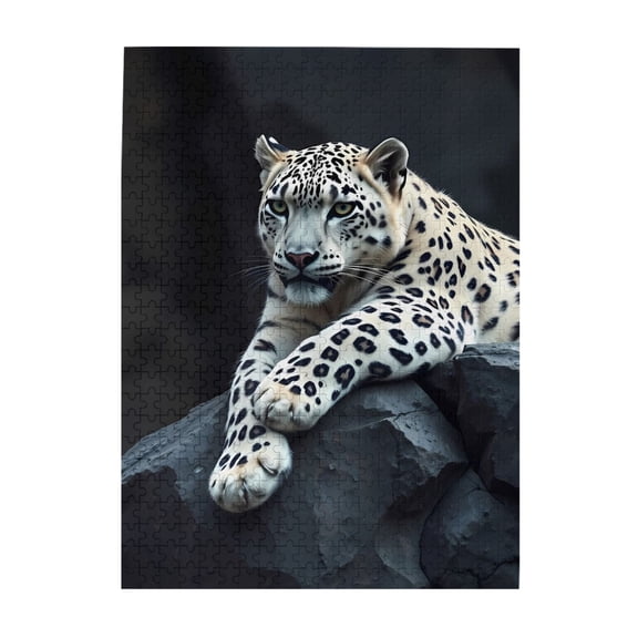 500-Piece Wooden Jigsaw Puzzle for Adults - Snow Leopard Rock Spots , Fun & Challenging Brain Teaser, Stylish Home Decor & Unique Gift
