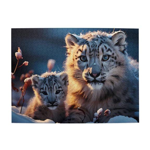 500-Piece Wooden Jigsaw Puzzle for Adults - Snow Leopards Mother Cub , Fun & Challenging Brain Teaser, Stylish Home Decor & Unique Gift