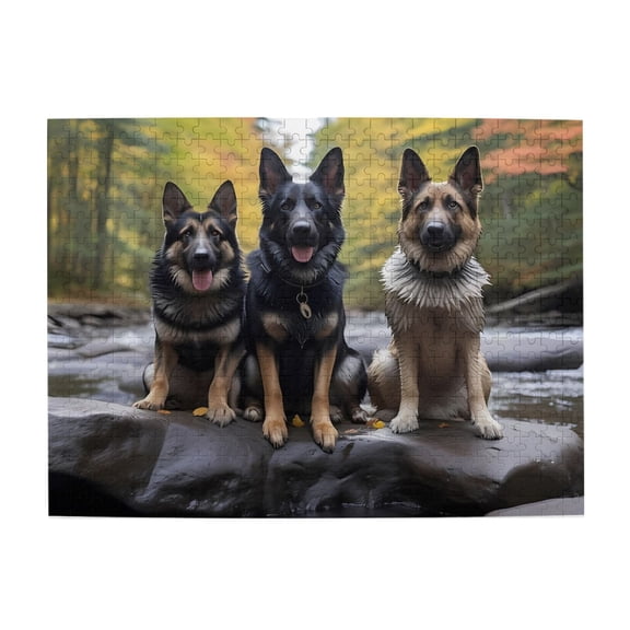 500-Piece Wooden Jigsaw Puzzle for Adults - Three Dogs Forest River , Interlocking Pieces with Guide Letters, Holiday Gift & Home Decor