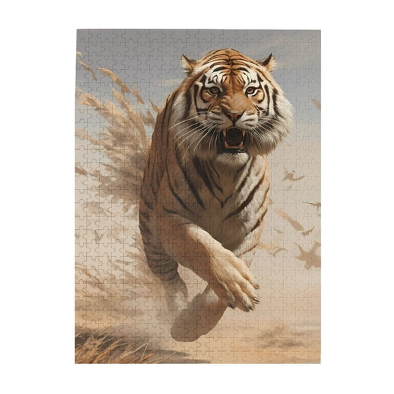 500-Piece Wooden Jigsaw Puzzle for Adults - Tiger Charge Dustess Desert Grass , Fun & Challenging Brain Teaser, Stylish Home Decor & Unique Gift