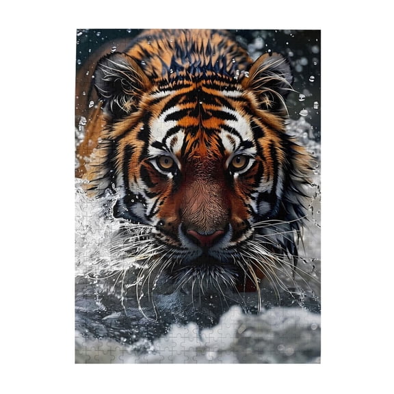 500-Piece Wooden Jigsaw Puzzle for Adults - Tiger Face Water Splash , Interlocking Pieces with Guide Letters, Holiday Gift & Home Decor
