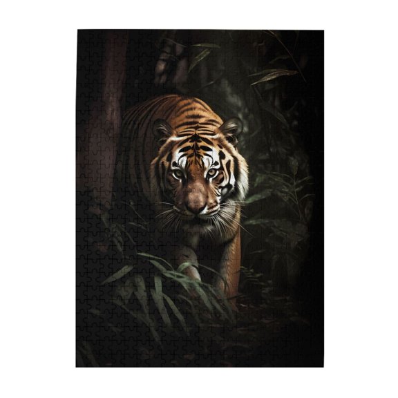 500-Piece Wooden Jigsaw Puzzle for Adults - Tiger Jungle Stare , Challenging Family Art Project, Unique Home Wall Decor Gift