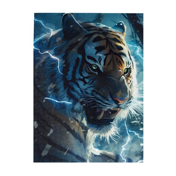 500-Piece Wooden Jigsaw Puzzle for Adults - Tiger Lightning Electric Storms , Interlocking Pieces with Guide Letters, Holiday Gift & Home Decor