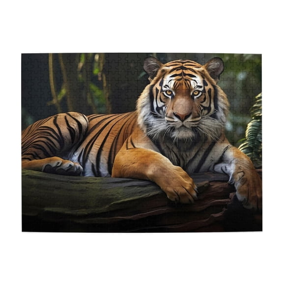 500-Piece Wooden Jigsaw Puzzle for Adults - Tiger Resting Jungle Predator , Interlocking Pieces with Guide Letters, Holiday Gift & Home Decor