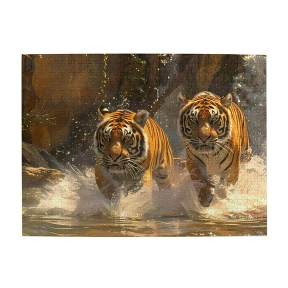 500-Piece Wooden Jigsaw Puzzle for Adults - Tigers Waterfall Wildlife River , Fun & Challenging Brain Teaser, Stylish Home Decor & Unique Gift