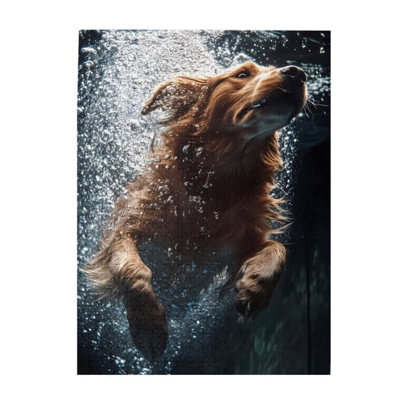 500-Piece Wooden Jigsaw Puzzle for Adults - Underwater Dog Swim Bubbles , Interlocking Pieces with Guide Letters, Holiday Gift & Home Decor