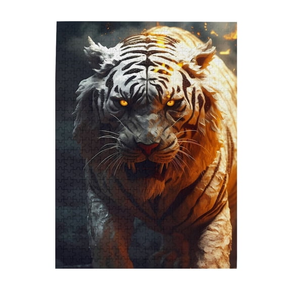 500-Piece Wooden Jigsaw Puzzle for Adults - White Fire Eyes Tiger , Interlocking Pieces with Guide Letters, Holiday Gift & Home Decor