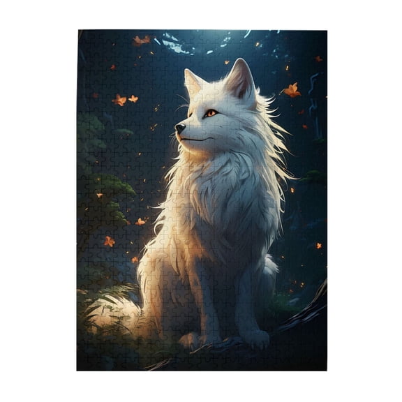 500-Piece Wooden Jigsaw Puzzle for Adults - White Foxes Forest Moonlit Night , Fun & Challenging Brain Teaser, Stylish Home Decor & Unique Gift