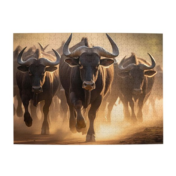 500-Piece Wooden Jigsaw Puzzle for Adults - Wildebeest Migration Dust , Interlocking Pieces with Guide Letters, Holiday Gift & Home Decor
