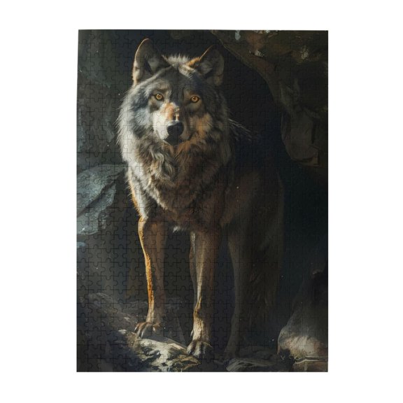 500-Piece Wooden Jigsaw Puzzle for Adults - Wolf Cave Predator Stare , Challenging Family Art Project, Unique Home Wall Decor Gift
