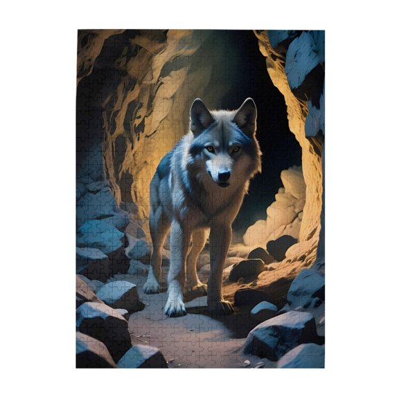 500-Piece Wooden Jigsaw Puzzle for Adults - Wolf Cave Wildlife Nature Rock , Fun & Challenging Brain Teaser, Stylish Home Decor & Unique Gift