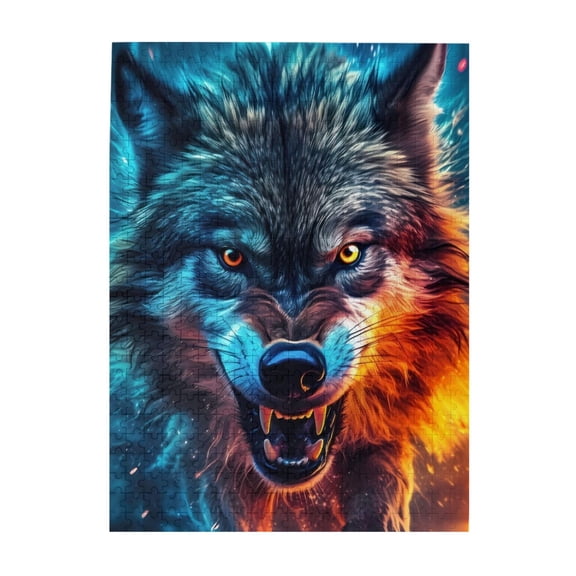 500-Piece Wooden Jigsaw Puzzle for Adults - Wolf Fangs Ice Fire Spirit , Interlocking Pieces with Guide Letters, Holiday Gift & Home Decor