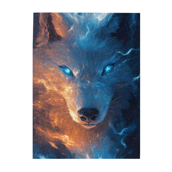 500-Piece Wooden Jigsaw Puzzle for Adults - Wolf Fire Ice Spirit Energy , Interlocking Pieces with Guide Letters, Holiday Gift & Home Decor