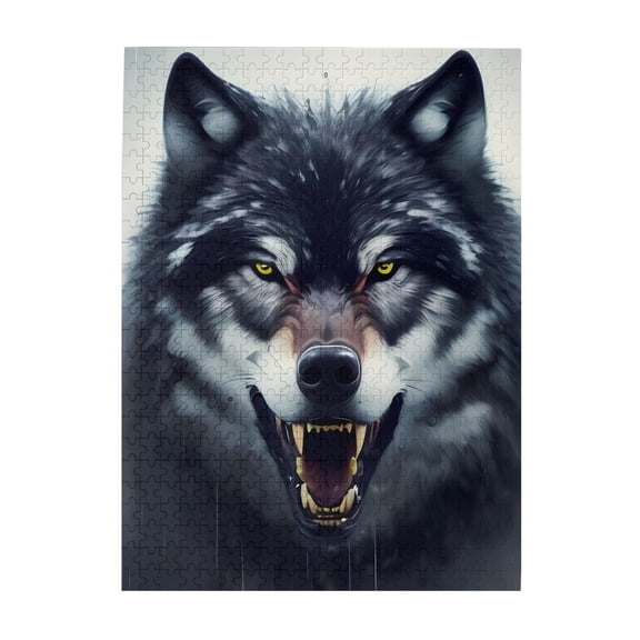 500-Piece Wooden Jigsaw Puzzle for Adults - Wolf Head Snarl Fangs Predator , Fun & Challenging Brain Teaser, Stylish Home Decor & Unique Gift