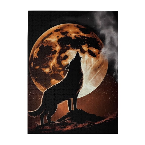 500-Piece Wooden Jigsaw Puzzle for Adults - Wolf Howling Cosmic Moon Stars , Interlocking Pieces with Guide Letters, Holiday Gift & Home Decor