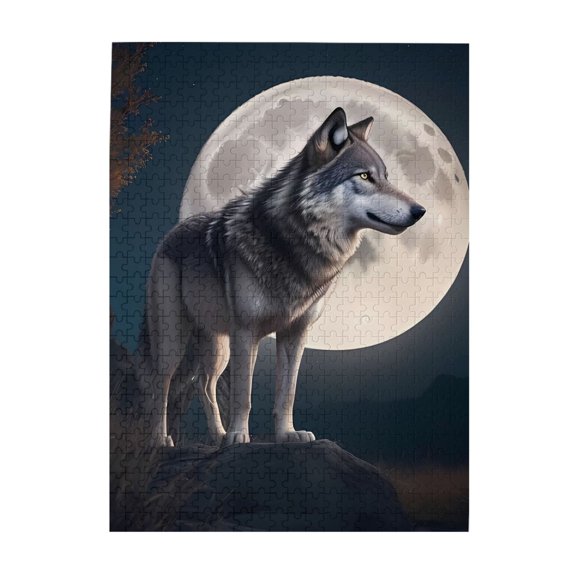 500-Piece Wooden Jigsaw Puzzle for Adults - Wolf Moon Night Wilderness , Fun & Challenging Brain Teaser, Stylish Home Decor & Unique Gift