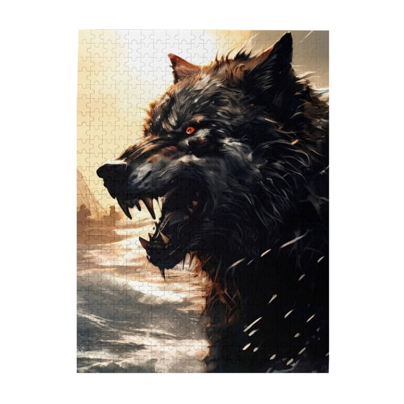 500-Piece Wooden Jigsaw Puzzle for Adults - Wolf Ocean Waves Ship Sunset , Fun & Challenging Brain Teaser, Stylish Home Decor & Unique Gift