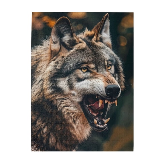 500-Piece Wooden Jigsaw Puzzle for Adults - Wolf Predator Fangs Eyes Rage , Interlocking Pieces with Guide Letters, Holiday Gift & Home Decor