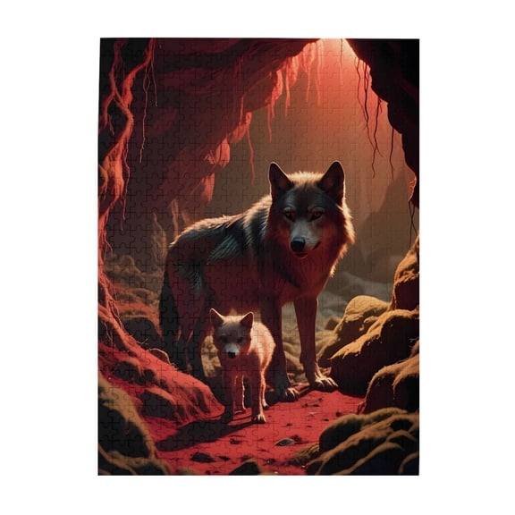 500-Piece Wooden Jigsaw Puzzle for Adults - Wolf Pup Cave Family Den Roots , Fun & Challenging Brain Teaser, Stylish Home Decor & Unique Gift
