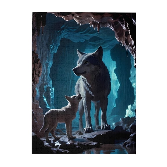 500-Piece Wooden Jigsaw Puzzle for Adults - Wolf Pup Crystal Cave Glow , Fun & Challenging Brain Teaser, Stylish Home Decor & Unique Gift