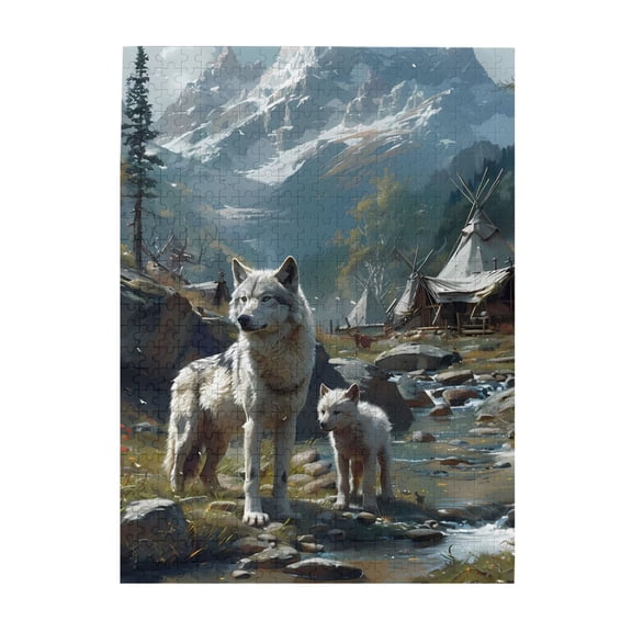 500-Piece Wooden Jigsaw Puzzle for Adults - Wolf Pup Mountain Settlement , Fun & Challenging Brain Teaser, Stylish Home Decor & Unique Gift