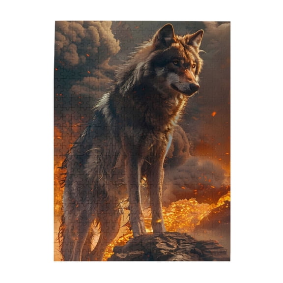 500-Piece Wooden Jigsaw Puzzle for Adults - Wolf Rock Fire Ash Eruption , Interlocking Pieces with Guide Letters, Holiday Gift & Home Decor