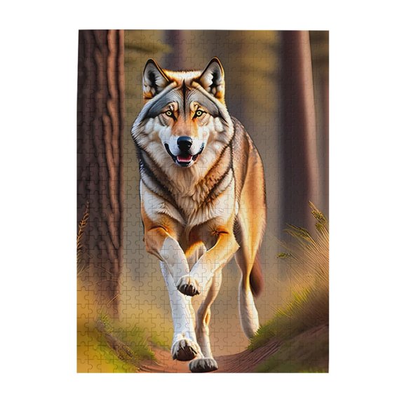 500-Piece Wooden Jigsaw Puzzle for Adults - Wolf Running Forest Path , Fun & Challenging Brain Teaser, Stylish Home Decor & Unique Gift