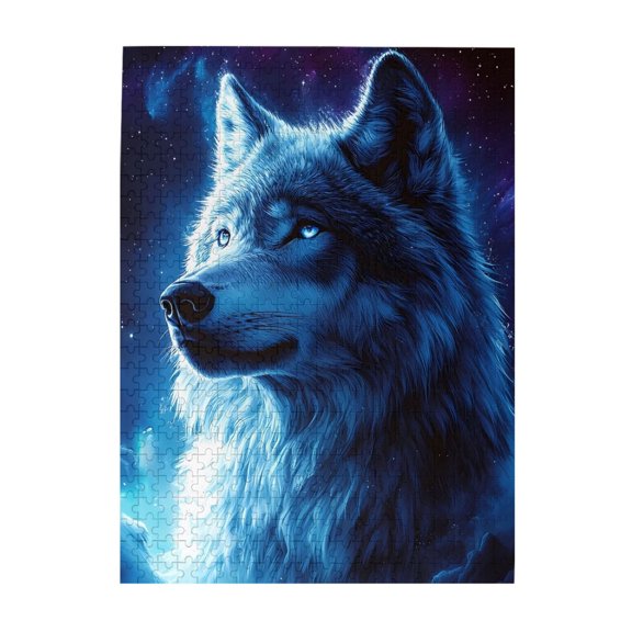 500-Piece Wooden Jigsaw Puzzle for Adults - Wolf Spirit Galactic Nebula , Interlocking Pieces with Guide Letters, Holiday Gift & Home Decor