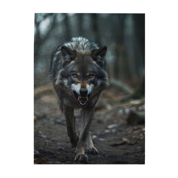 500-Piece Wooden Jigsaw Puzzle for Adults - Wolf Wilderness Predator Snarl , Interlocking Pieces with Guide Letters, Holiday Gift & Home Decor