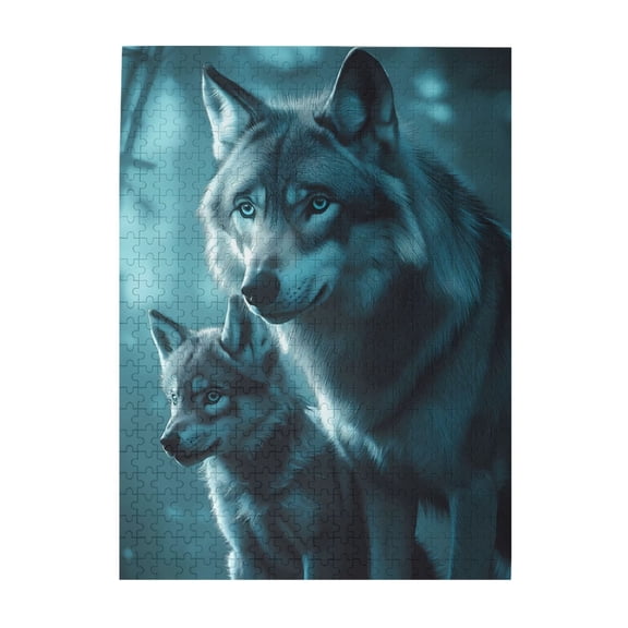 500-Piece Wooden Jigsaw Puzzle for Adults - Wolves Blue Eyes Wild Forest , Interlocking Pieces with Guide Letters, Holiday Gift & Home Decor