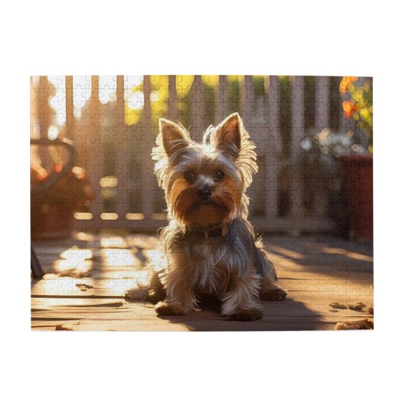 500-Piece Wooden Jigsaw Puzzle for Adults - Yorkie Deck Golden Hour Sun , Fun & Challenging Brain Teaser, Stylish Home Decor & Unique Gift