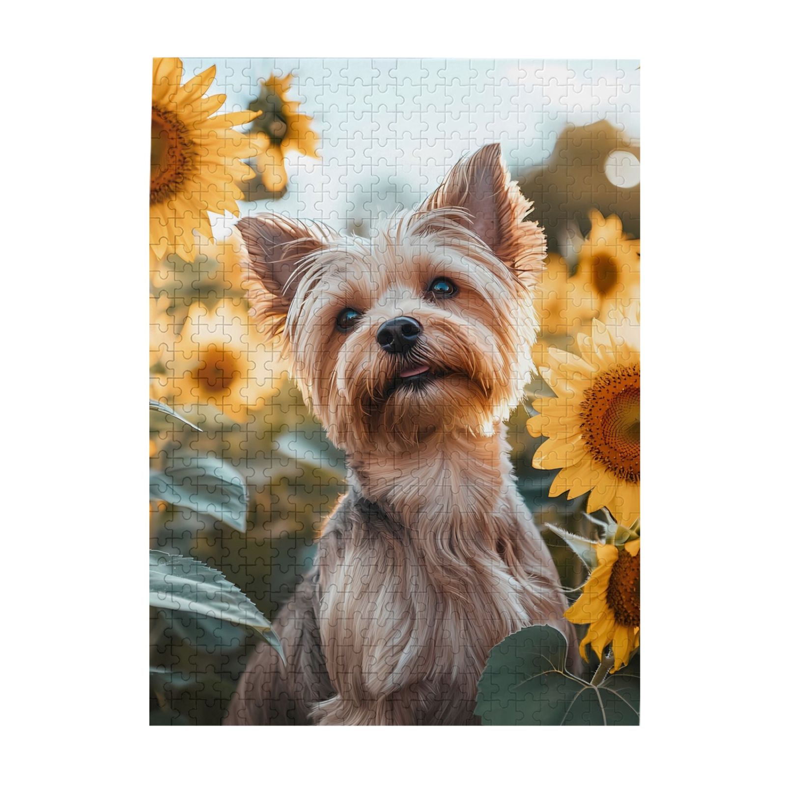 500-Piece Wooden Jigsaw Puzzle for Adults - Yorkie Sunflower Field ...