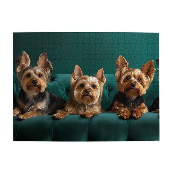 500-Piece Wooden Jigsaw Puzzle for Adults - Yorkies On Couch Emerald , Interlocking Pieces with Guide Letters, Holiday Gift & Home Decor