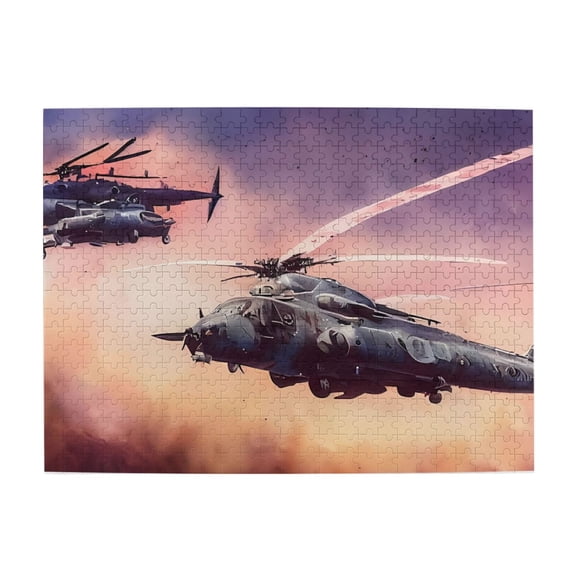 500 Piece Wooden Military Attack Helicopters Jigsaw Puzzle For Adults Dynamic Air Combat Artwork, Challenging Brain Exercise, Relaxing Game, Ideal Gift & Home Decor