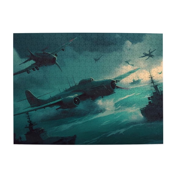 500 Piece Wooden Military Warships & Fighter Planes Jigsaw Puzzle For Adults – Dynamic WWII Naval Battle Art, Challenging & Relaxing Brain Exercise, Unique Gift, Home Decor