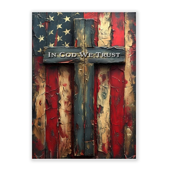 500 Piece Wooden Puzzle for Adults, In God We Trust Cross and American Flag Wood Art, Stress Relieving Relaxing Family Activity, Home Wall Decoration, Eco Friendly, 20.5x15 Inches