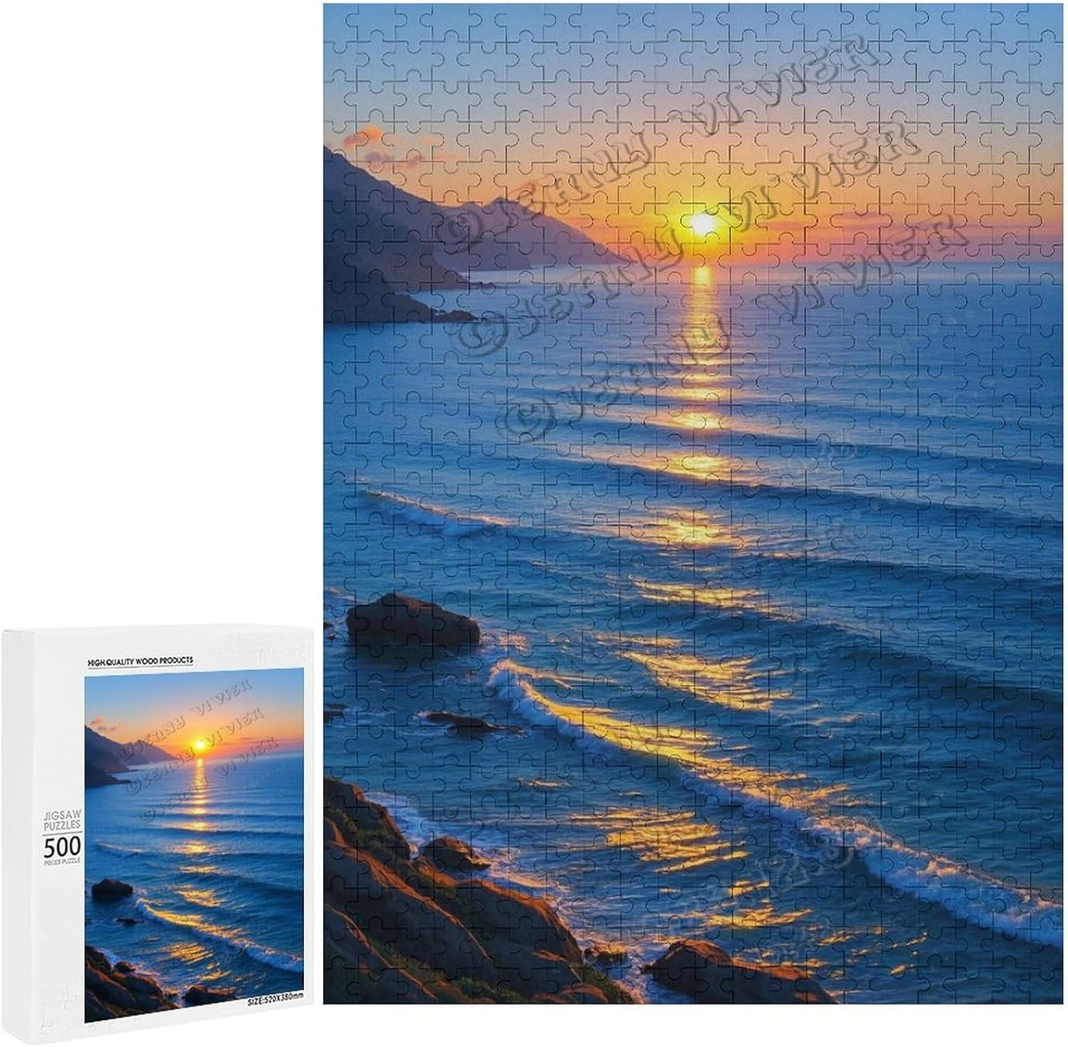500 Piece Wooden Puzzle, Beach and Sunset, Relaxing Puzzle for Adults ...