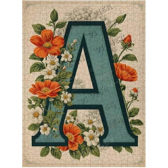 500 Piece Wooden Puzzle Flower Letter A Puzzle for Adults Beautiful Floral Alphabet Design for Relaxation, Home Dcor, and Gift Giving