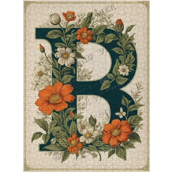 500 Piece Wooden Puzzle Flower Letter B Puzzle for Adults Beautiful Floral Alphabet Design for Relaxation, Home Dcor, and Gift Giving