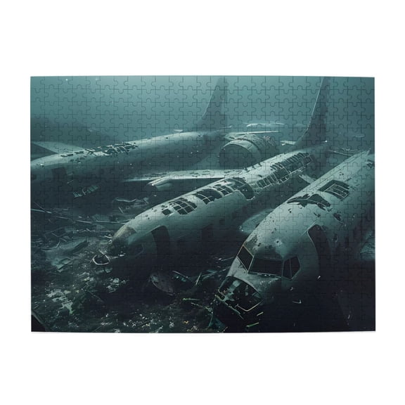 500 Piece Wooden Sunken Aircraft Jigsaw Puzzle For Adults – Eerie Deep Sea Mystery Theme, Challenging & Relaxing Activity, Unique Gift & Wall Art