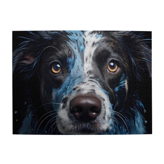 500 Piece Wooden Vibrant Wet Dog Jigsaw Puzzle For Adults – Artistic Border Collie Portrait, Challenging Fun, Stress Relief, Unique Gift & Home Decor